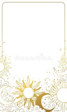 the sun, clouds and stars on a white background with gold frame royalty illustration stock illustration