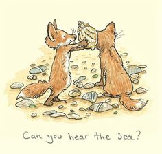 two foxes playing with each other in the sand, one has its paw on another's head