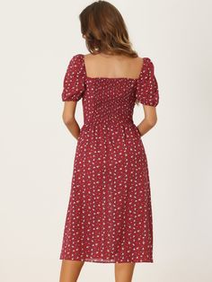 Shop Allegra K for square neck smocked shirred puff sleeves floral midi dress you are looking for, get more women's dresses for yourelf. Order now! Free Returns! Sweetheart Neck Dresses, Sweetheart Neck, Floral Midi Dress, Dress Red, Ruffle Hem, Puff Sleeves, Women's Dresses, Square Neck, Side Zipper