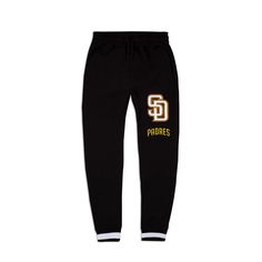 The San Diego Padres Logo Select Black Jogger features a chenille applique Padres logo above an embroidered team wordmark at the left leg.Fabric: 52% polyester, 42% cotton, 6% spandex San Diego Padres Logo, Padres Logo, Chenille Applique, San Diego Padres, Black Joggers, Casual Pants, San Diego, The Selection, Spandex