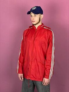 80s Adidas Vintage Men's Raincoat L Red Nylon Sport Rain Jacket Windbreaker | eBay 80s Adidas, Mens Raincoat, Adidas Vintage, Red Adidas, Vintage Adidas, Vintage Men, Vest Jacket, Rain Jacket, Mens Accessories