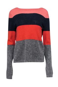 Current Boutique-Equipment - Multicolored Colorblocked Fuzzy Sweater Sz M Sporty Color Block Sweater For Winter, Sporty Winter Color Block Sweater, Sporty Multicolor Color Block Sweater, Pink Color Block Sweater For Fall, Fall Color Block Pink Sweater, Sporty Multicolor Sweater For Fall, Sporty Multicolor Fall Sweater, Pink Crew Neck Sweater With Contrast Color, Red Knit Color Block Sweater