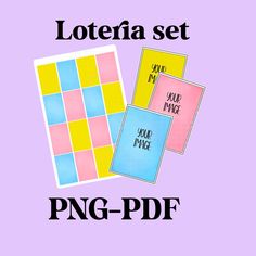 two pieces of paper with the words, loteria set and png - pdf