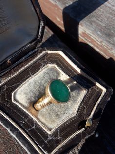 Beautiful 22k Yellow Gold Colombian Emerald, Custom made ring...size 6. Perfect Vintage Pre Owned Condition . Antique Box for Display Only. Emerald color in depend on Lighting. Classic Emerald Signet Ring For Wedding, Fine Jewelry Wedding Signet Ring With Cabochon, Fine Jewelry Signet Ring With Cabochon For Wedding, Fine Jewelry Cabochon Signet Ring For Wedding, Green Signet Ring For Wedding, Classic Wedding Emerald Signet Ring, Green Bezel Set Signet Ring For Wedding, Classic Signet Ring With Cabochon For Wedding, Oval Green Signet Ring For Wedding