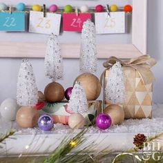 christmas decorations and presents are on the table