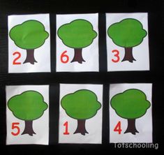 four squares with trees cut out to show how many different numbers are in each square