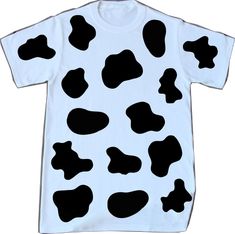 a t - shirt with black and white cow print on the front, it has short sleeves