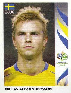 a soccer card with a man's face and name on the front, in blue and yellow