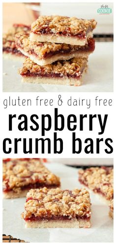 gluten free and dairy free raspberry crumb bars with text overlay