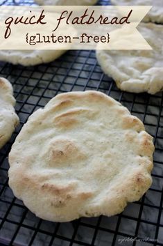 homemade gluten - free flatbreads on a cooling rack with text overlay