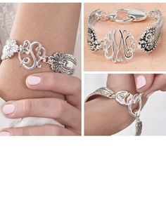 "This silver toned Vintage-Look Monogram Bracelet puts a twist on traditional initial jewelry. It features an elegant, calligraphy-style cursive initial, and the detailing of the band gives it an antique feel. Bracelet band style is unique to each letter. An magnetic clasp in back forms a secure closure, while also making it easy to put on the bracelet and take it off. Detailed Product Specifications Made from: Metal Measurements: One size fits most 2-1/2\" dia. x 1\"H" Initials Bracelet, Monogram Bracelet, Custom Bracelet, Bracelet Friendship, Calligraphy Styles, Letter Bracelet, Initial Bracelet, Pretty Bracelets, Initial Jewelry