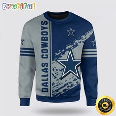 NFL Dallas Cowboys Crewneck Sweatshirt For Cool Fans is a stylish and comfortable fashion item inspired by the National Football League (NFL). Made with premium materials, it provides warmth and coziness during colder days. With various designs and team logos, it’s perfect for game days or casual wear, showcasing your passion for football and your favorite team. Unite with NFL fans worldwide and elevate your style with this unique and trendy sweatshirt. NFL Dallas Cowboys Crewneck Sweatshi Winter Fan Apparel Sweater With Graphic Print, Winter Graphic Print Fan Sweater, Winter Fan Merchandise Tops With Team Logo, Winter Fan Merchandise Top With Team Logo, Sporty Fan Merchandise Winter Sweatshirt, Sporty Winter Fan Merchandise Sweatshirt, Winter Fan Merchandise Sweatshirt With Letter Print, Winter Team Spirit Crew Neck Sweater, Blue Fleece Fan Merchandise Sweatshirt