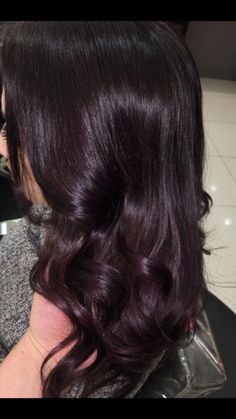 Black Hair With Burgundy Tint, Dark Black Plum Hair Color, Black Mahogany Hair Color, Darkest Mahogany Brown Hair, Black Cherry Coke Hair Color, Dark Hair Violet Undertone, Blackberry Burgundy Black Hair, Jet Black Hair With Red Tint, Subtle Plum Hair