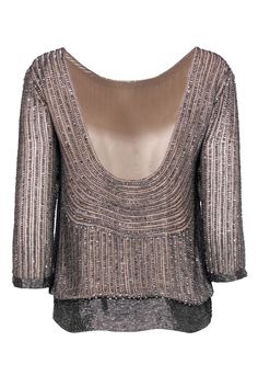 Bring a little razzle dazzle to your next party with this glitzy blouse from Parker! Created with a sultry low back and tons of stunning sequins and beading on oh-so-soft silk, this statement top is a must-have for New Year's Eve! You'll be all set for your midnight kiss and dancing all night long when you pair this wow piece with a sparkly miniskirt and shiny pumps. Size XS Shell: 100% Silk Lining: 100% Rayon Pullover Lined Scoop neckline Long sleeve All-over sequin and beaded design Low back F Glamorous V-neck Shimmer Top, Semi-stitched Sequined Silk Blouse, Luxury V-neck Sequin Top, Luxury Sequin V-neck Tops, Luxury Crystal-embellished Evening Tops, Midnight Kisses, French Girl Chic, Razzle Dazzle, Buy Shoes Online