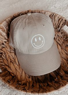 Smiley Face Tan Dad Hat  - design is iron on vinyl - One size fits most has adjustable buckle in the back We do not accept returns but if you have any issues definitely reach out to us and we will try to help as best we can! If you have any questions feel free to message us! Check us out on IG for behind the scenes, giveaways, and more! IG: a.b_crafts Adjustable Curved Brim Fun Dad Hat, Funny Adjustable Dad Hat Baseball Cap, Cute Adjustable Visor Hat, Novelty Baseball Cap With Flat Bill And Adjustable Fit, Novelty Adjustable Flat Bill Baseball Cap, Cute Adjustable Baseball Cap For Outdoor, Funny Adjustable Snapback Hat, Cute Adjustable Visor Baseball Cap, Fun Adjustable Snapback Dad Hat