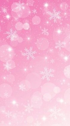 a pink background with white snowflakes and sparkles on the bottom right corner