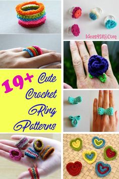 crochet ring patterns are featured in this collage with the words, 10 + cute crochet ring patterns