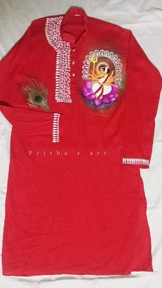 Panjabi Design, Art On Clothes, Fabric Paint Shirt, Paint Shirt, Garba Dress, Buddhist Art Drawing, Kalamkari Painting, Painting On Clothes, Fabric Painting On Clothes