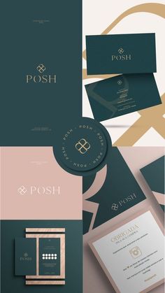 the logo and business card design for posh