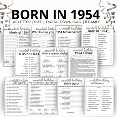 a poster with the words born in 1934 and an image of balloons hanging from strings