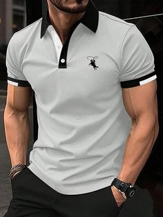 Men's Summer Knight Printed Short Sleeve Casual Commute Polo Shirt Light Grey Casual  Short Sleeve Fabric Animal,Colorblock  Medium Stretch  Men Clothing, size features are:Bust: ,Length: ,Sleeve Length: Summer Knight, Stylish Mens Suits, Drawstring Waist Shorts, Business Shirts, Men Clothing, Short Sleeve Polo, Mens Polo Shirts, Mens Summer, Men Short Sleeve