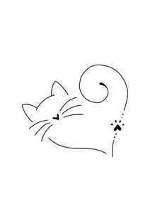 a black and white drawing of a cat with its eyes closed, looking at the viewer