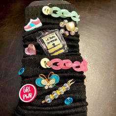 Handmade Junk Socks No 2 Pair Alike Black With Pink And Turquoise Embellishments Hand Wash Only Women’s Sock Size 9-11 Junk Socks With Charms, Bedazzled Socks, Scrunchy Socks, Junk Socks, Bling Socks, Wacky Socks, Swag Era, Mindless Behavior, Diy Fashion Projects