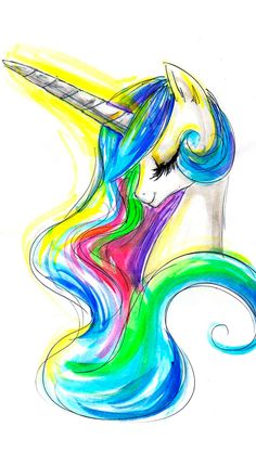 a drawing of a unicorn with long hair