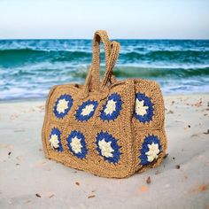 Crochet Raffia Tote Bag Straw Summer Beach Woven Bag Gift - Etsy Summer Vacation Handwoven Crochet Bag, Bohemian Crochet Straw Bag For Vacation, Beachy Woven Crochet Bag For Vacation, Beachy Crochet Bag For Vacation, Bohemian Crochet Beach Bag For Vacation, Beige Crochet Bag With Braided Handles For Picnic, Crochet Bags For Daily Beach Use, Beige Granny Square Bag For Beach, Beige Granny Square Bags For Vacation