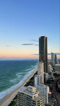 an aerial view of the beach and ocean in surfers paradise, gold coast australia