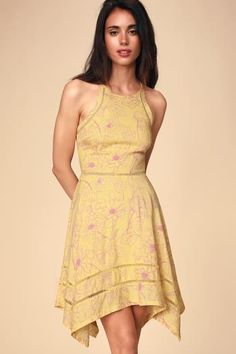 Dresses for Teens and Women | Best Women's Dresses and Clothing Cute Yellow Dresses, Fashion 30s, Bahama Mama, Handkerchief Dress, Womens Fashion Casual Summer, Handkerchief Hem, Vacation Mode, Online Dress Shopping, Dresses For Teens