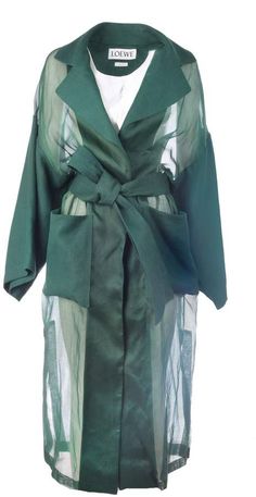 Loewe Oversized Belted Coat Spring Daywear Long Sleeve Robe, Spring Long Belted Kimono, Green Outerwear With Belted Cuffs And Long Sleeves, Spring Outerwear With Tie Waist And Long Sleeves, Green Long Sleeve Outerwear With Belted Cuffs, Chic Fall Kimono For Daywear, Chic Long Sleeve Kimono With Tie Waist, Chic Belted Summer Outerwear, Belted Long Sleeve Summer Kimono