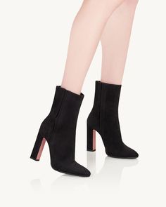 Joplin Bootie 105 Black Booties 2 Aquazzura Shoes, Footwear For Women, Luxury Footwear, Leather Care, Black Booties, Soft Suede, Dress Backs, Luxury Shoes, Leather Heels