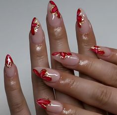 Red And Gold Nails, Red Chrome, Small Nails, Acrylic Toe Nails, Classy Nail, Ombre Acrylic Nails, Work Nails, Classy Acrylic Nails, Nails Salon