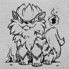 a drawing of an angry looking cat