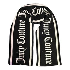 Nwot Juicy Couture Black & White Scarf Same Day Shipping Never Used Just Been Sitting In My Closet Perfect Condition Smoke Free Home Black Juicy Couture Outfit, Juicy Couture Noir Perfume, Luxury Designer Black Scarves, Luxury Black Winter Scarves, Juicy Couture Accessories, Black And White Scarf, Juicy Couture Black, White Scarf, White Scarves