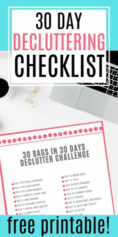 a printable 30 day decluttering checklist with the text overlay