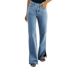 Bjutir Jeans For Women - Split Hem Jeans - Zipper - Wide Leg - Boot Cut - Stone Wash - New - Never Worn - Still In Original Packaging - Smoke & Pet Free Home Size: L Waist: 80cm/31.50'' :112cm/44.09'' Length:108cm/42.52 Easy, Casual Wear & Daily Leisure. Suitable For School, Office, Party, Shopping, Travel And Many Occasions. Can Be Worn With Shirts, Vests, Crop Shirts, Sweatshirts, Jackets, High Heels, Sneakers, Etc. Split Hem Jeans, High Heels Sneakers, Heels Sneakers, Trouser Pocket, 90s Outfit, Hem Jeans, Office Party, Jeans For Women, Shopping Travel