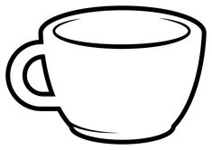 a black and white drawing of a coffee cup