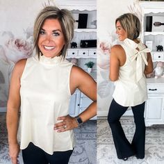 There’s no need to sacrifice style for comfort with this dreamy latte-hued blouse. Equal parts polished and playful, it features a ruffled tie neckline and flirty tie-back detail. The buttery soft fabric and flowy cut mean you’ll feel as fabulous as you look whether you’re powering through the workday or enjoying a night out. Pair it with sleek slacks or a pencil skirt for the office, then switch to distressed denim and heels for happy hour—this top is a chameleon that adapts to any occasion.... Rachel Clark, High Road, Take The High Road, Casual Work Outfit, Cruise Outfits, Flowy Tops, Work Casual, Summer Wear, Distressed Denim