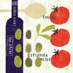 Italiano Olives Poster Print by Sue Schlabach-VARPDX44688 Image 1 Hush Art, Olive Illustration, Italian Illustration, Free Association, Still Life Inspiration, Food Posters, Italian Posters, Art For Kitchen, Food Wall Art