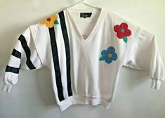 Retro White Sweatshirt For Spring, White Short Sleeve Sweatshirt For Spring, Boho Sweatshirt, Flower Applique, Small Light, Floral Flower, Floral Flowers, Sweatshirts Women, Overalls