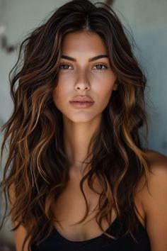 Long Care Haircut, Wild Feminine Aesthetic, Warm Chocolate Brown Hair Caramel, Long Hair Extensions Styles, Long Dark Brown Hair With Layers, Brown Lob Hair, Long Thick Wavy Hair, Brunette Hair Ideas, Brown Hair Inspo