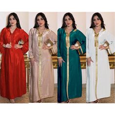 Material: PolyesterGender: WOMENType: Kanga ClothingItem Type: Africa ClothingSpecial Use: Traditional ClothingSize: S,M,L,XL,2XLWeight: 480g Long Abaya For Eid, Fitted Long Sleeve Kaftan For Eid, Festive Long Sleeve Kaftan, Gold Long Sleeve Dress With Dabka Detailing, Long Sleeve Dabka Abaya, Fashion Abaya, Abaya Style, Velvet Sweater, Moroccan Kaftan