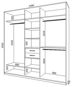 a drawing of a closet with two shelves and one shelf on each side, measurements for the