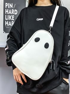 BirdInBag-Ghost Design Sling Bag - Women Crossbody Product Description Color White Strap Type Adjustable Pattern Type Cartoon Style Preppy Bag Size Medium Quantity 1 piece Magnetic No Type Novelty Bag Coating 100% Polyurethane Composition 80% Polyurethane Composition 20% Polyester Material PU Leather Size Chart INCH CM Size Bag Width Bag Height Bag Length Strap Length one-size 3.1 12.2 9.1 47.2 Size Bag Width Bag Height Bag Length Strap Length one-size 8 31 23 120 Similar Products h2 { text-alig Sling Bag Women, Preppy Bags, Funny Ghost, Ghost Design, Novelty Bags, Style Preppy, Bag Shoes, Bag Dress, Cartoon Style