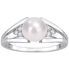 Accented with shimmering diamonds, this Stella Grace freshwater cultured pearl ring offers sophisticated style. Accented with shimmering diamonds, this Stella Grace freshwater cultured pearl ring offers sophisticated style.Click on this JEWELRY & WATCHES GUIDE to learn about fit, styles, materials and more! Width: 7.7 mm Metal: sterling silver Plating: rhodium Finish: polished Packaging: boxedDIAMOND DETAILS Total weight: less than 1/10 ct. Shape: round Setting: prongCULTURED PEARL DETAILS Type: Cultured Pearl Ring, Split Shank Ring, Pearl Details, Right Hand Rings, Pearl Diamond, Pearl Ring, Cultured Pearls, Sophisticated Style, Womens Jewelry Rings