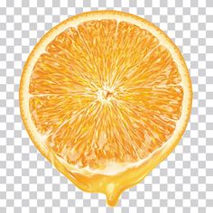 an orange cut in half with juice dripping from the top, on a transparent background