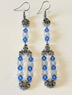 Blue and Clear Dangle EARRINGS Nickel Free Hooks 3.25 Long Chandelier Style Butlerdiditdesign - Etsy Blue Nickel-free Chandelier Earrings As Gift, Blue Nickel-free Chandelier Earrings For Gift, Adjustable Blue Beaded Chandelier Earrings, Long Chandelier, Chandelier Style, Ear Wire, Beaded Earrings, Favorite Jewelry, Jewelry Earrings Dangle