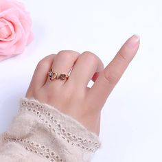 18k Gold Filled Love Ring, Gold Script Love Ring, Engagement Ring, Promise Ring, Love Word Ring, S-517 | DLUXCA Word Ring, Stackable Jewelry, Arrow Ring, Zircon Ring, Evil Eye Jewelry, Wrap Rings